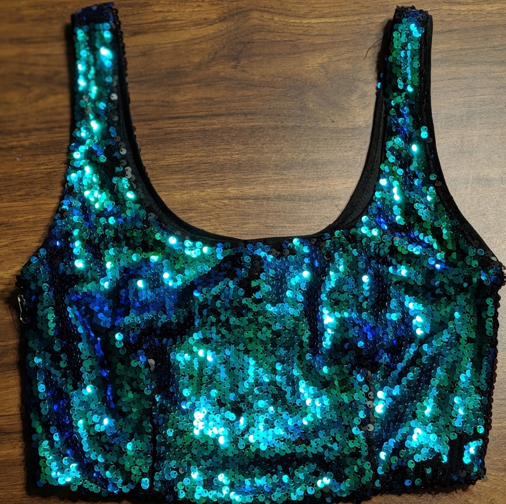 Sequin Crop Top Aqua